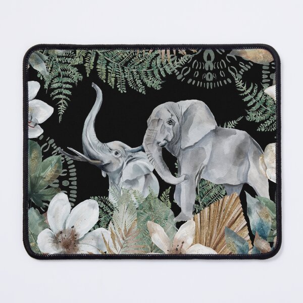 Item preview, African Grey Elephant, with earthy green tones watercolor florals and gold accents designed and sold by Orianah.