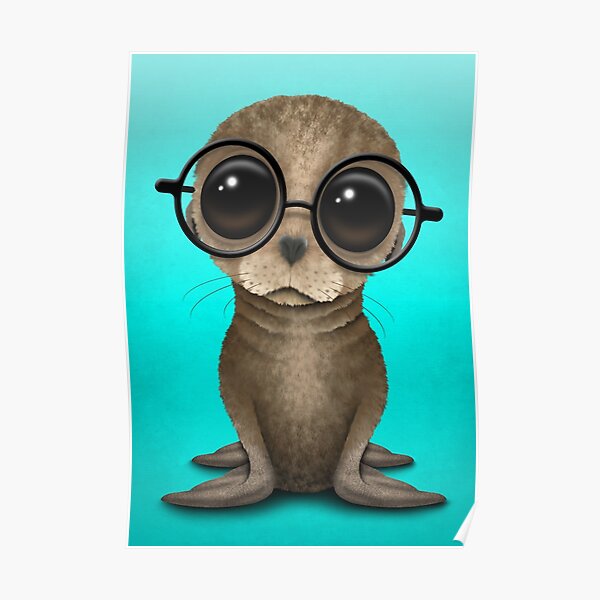 Poster Nerdy Baby Sea Lion Con Gafas De Jeffbartels Redbubble