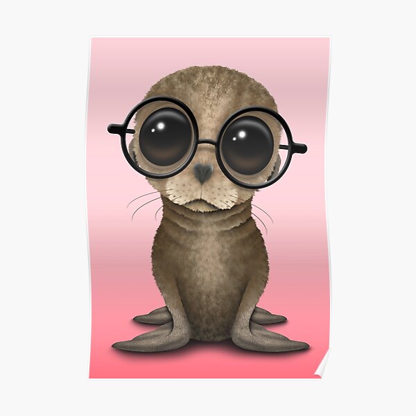 Poster Nerdy Baby Sea Lion Con Gafas Rosa De Jeffbartels Redbubble