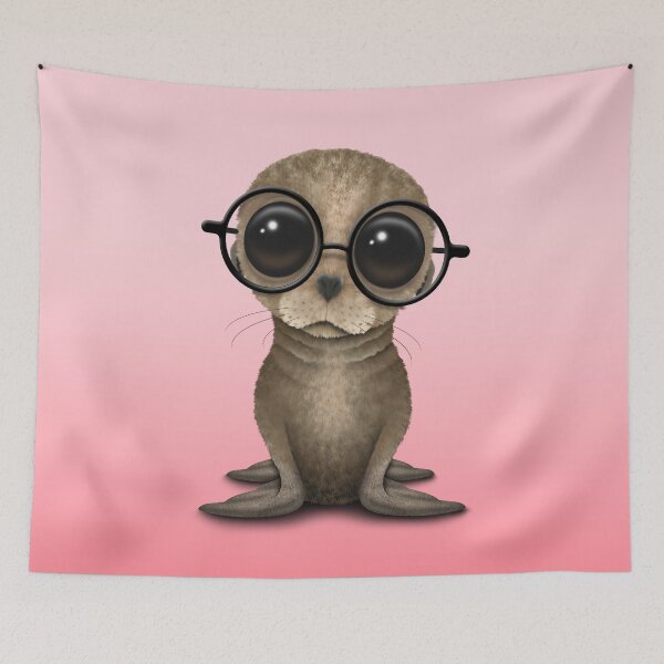 Item preview, Nerdy Baby Sea Lion Wearing Glasses Pink designed and sold by JeffBartels.