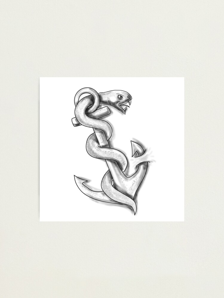 Asclepius Snake Curling Up on Anchor Tattoo" Photographic Print for Sale by patrimonio