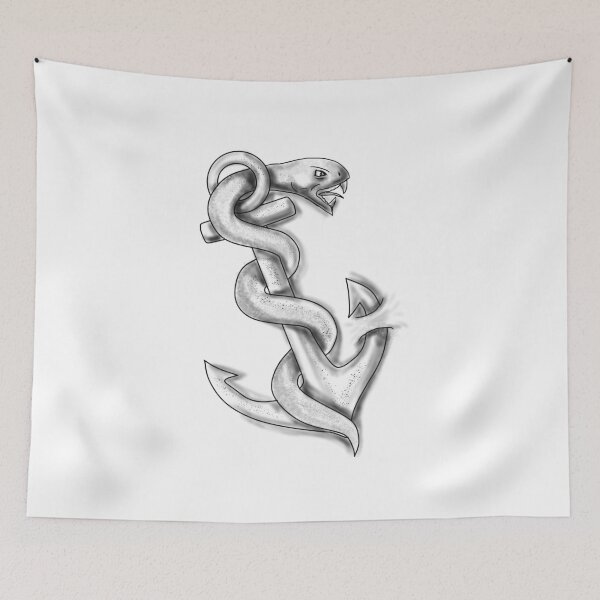 Item preview, Asclepius Snake Curling Up on Anchor Tattoo designed and sold by patrimonio.