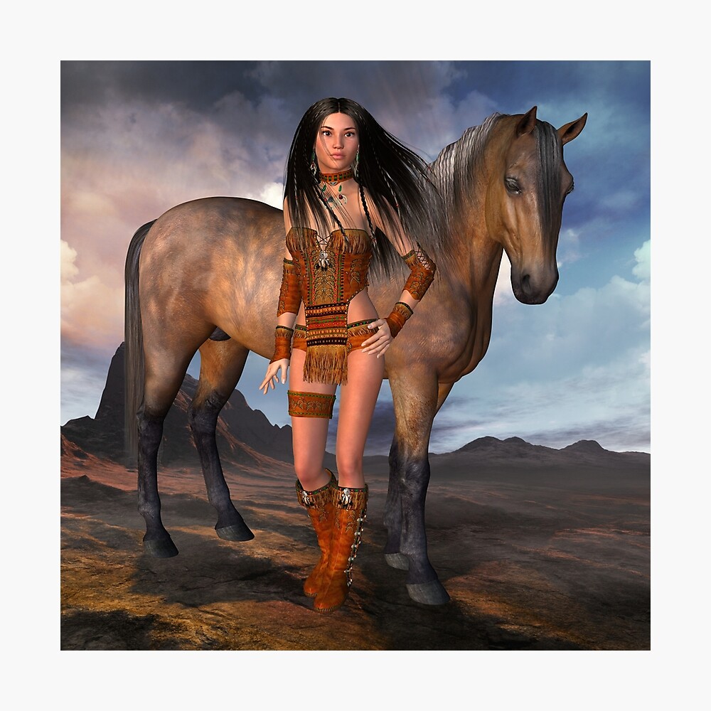 Native American Girl Bay Horse