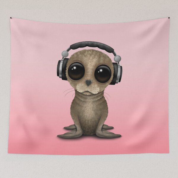 Item preview, Cute Baby Sea Lion DJ Wearing Headphones Pink designed and sold by JeffBartels.
