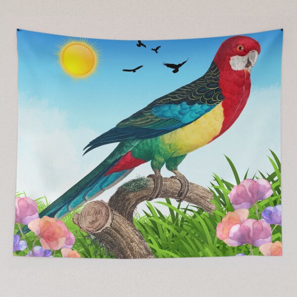 Item preview, Bright Colored Parrot on a Branch Amongst the Flowers designed and sold by CraftyAnimal.