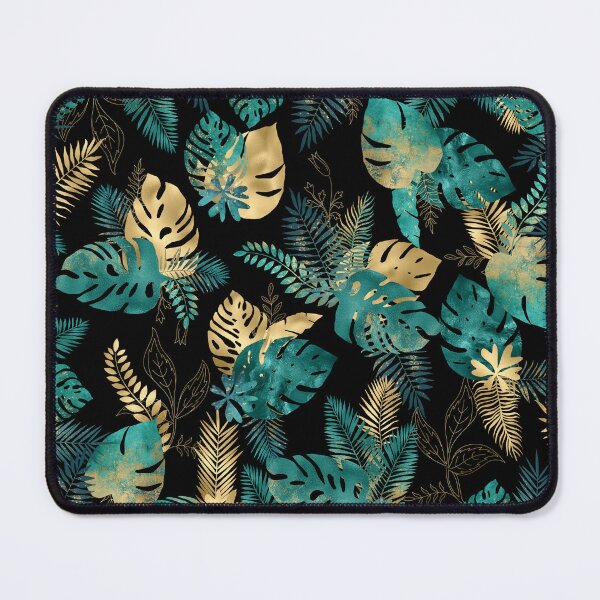 Item preview, Teal and Gold foil leaves, bright and lush foliage pattern, large teal and gold tropical leaves designed and sold by Orianah.