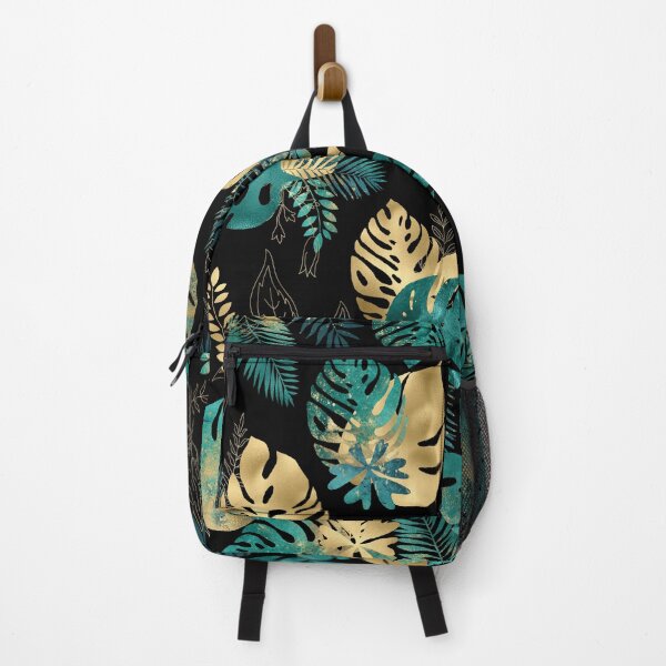 Item preview, Teal and Gold foil leaves, bright and lush foliage pattern, large teal and gold tropical leaves designed and sold by Orianah.