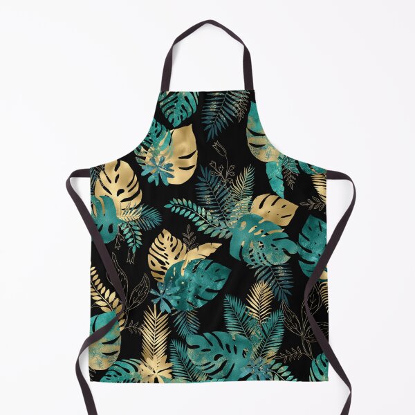 Item preview, Teal and Gold foil leaves, bright and lush foliage pattern, large teal and gold tropical leaves designed and sold by Orianah.