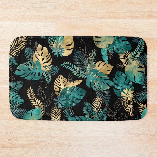 Item preview, Teal and Gold foil leaves, bright and lush foliage pattern, large teal and gold tropical leaves designed and sold by Orianah.