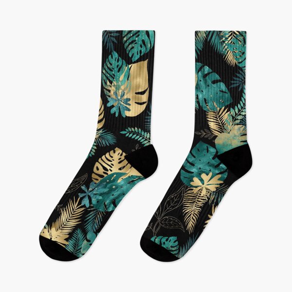 Item preview, Teal and Gold foil leaves, bright and lush foliage pattern, large teal and gold tropical leaves designed and sold by Orianah.