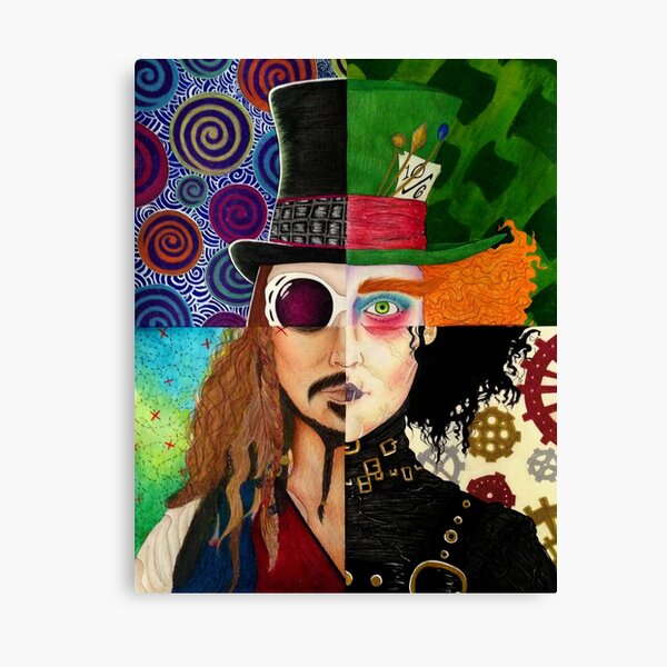 Johnny Depp Zeichen-Collage Leinwanddruck
