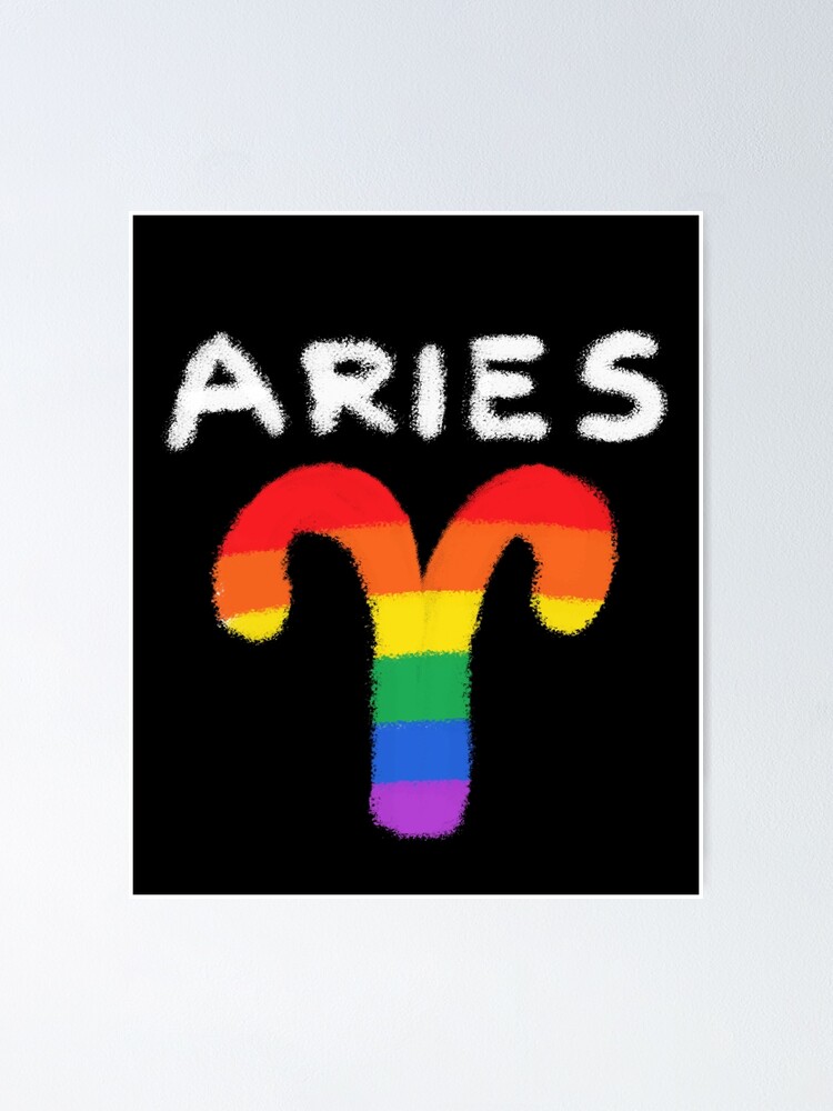 Póster Signo Del Zodiaco Aries Gay Lesbian Lgbt Pride Rainbow Flag De Aronia Redbubble 