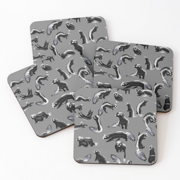 Item preview, funny skunks, kawaii, cute animals, weasel, marten, cute animals, fluffy, gray background designed and sold by Maria Mihailova.
