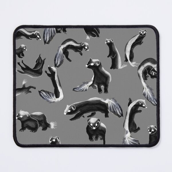 Item preview, funny skunks, kawaii, cute animals, weasel, marten, cute animals, fluffy, gray background designed and sold by Maria Mihailova.