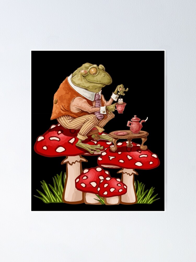 Frog Drinking Tea Mushroom Aesthetic Cottagecore Essential Poster For Sale By Purduefantinx 2048