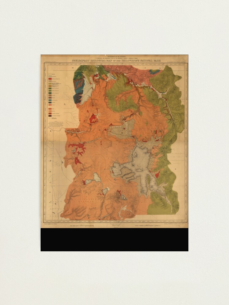 "Vintage Geological Map Of Yellowstone National Park (1878) Classic E ...