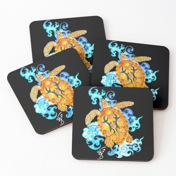 Item preview, Turtle with waves on black designed and sold by GingerNutDesign.