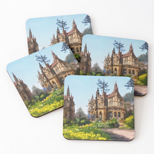 Item preview, Victorian gothic revival house with spacious garden on a beautiful spring day designed and sold by fizzribbit.