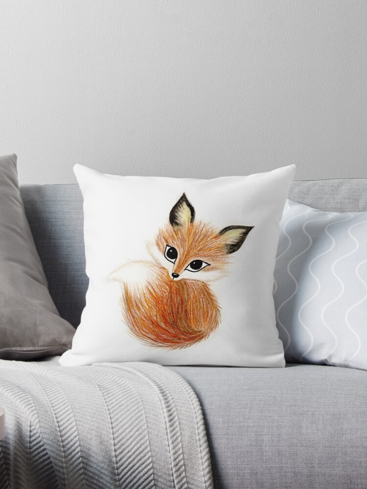 DressedForDuty Animal Fox Drawing Art World Kindness Day Throw Pillow 18x18 Cute Animal Fox Lover Multicolor