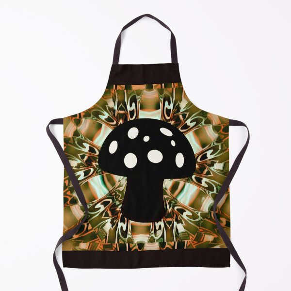 Item preview, Black and white mushroom ontop of an orange and green 3D psychedelic colidiscopic mandala backdrop. designed and sold by Laree  Jones.