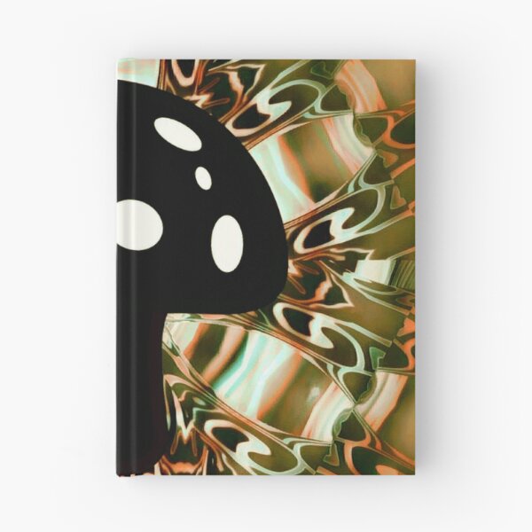 Item preview, Black and white mushroom ontop of an orange and green 3D psychedelic colidiscopic mandala backdrop. designed and sold by Laree Jones.