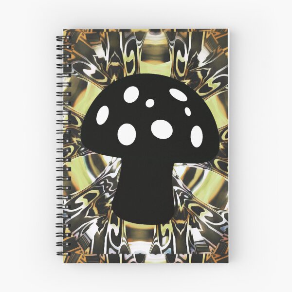 Item preview, Black and white mushroom ontop of an yellow and black 3D psychedelic colidiscopic mandala backdrop. designed and sold by Laree  Jones.