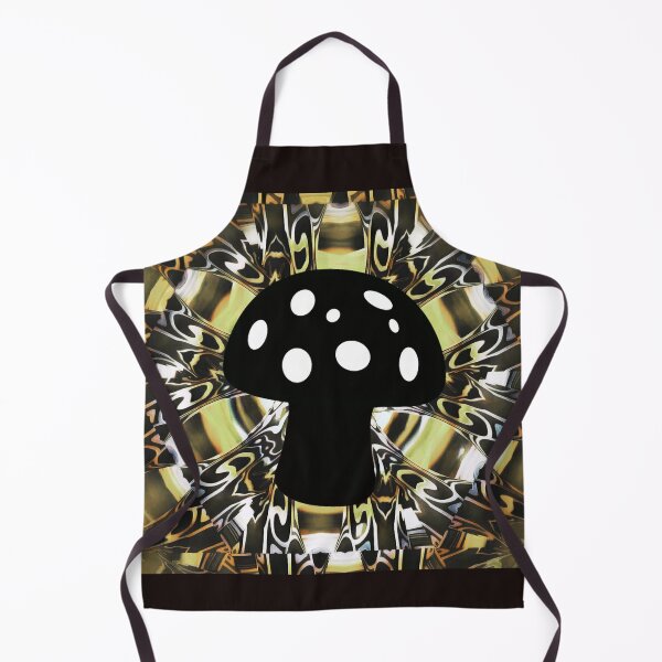 Item preview, Black and white mushroom ontop of an yellow and black 3D psychedelic colidiscopic mandala backdrop. designed and sold by Laree  Jones.