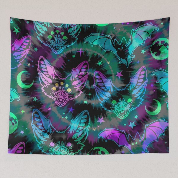 Item preview, purple swirl neon bats dark pattern designed and sold by Beeroclock.