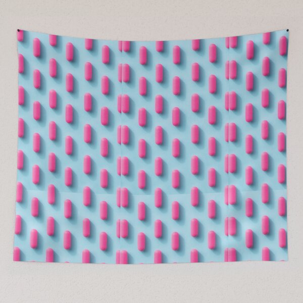 Item preview, Pink Pill Pattern On A Blue Background designed and sold by URbeloved-art.