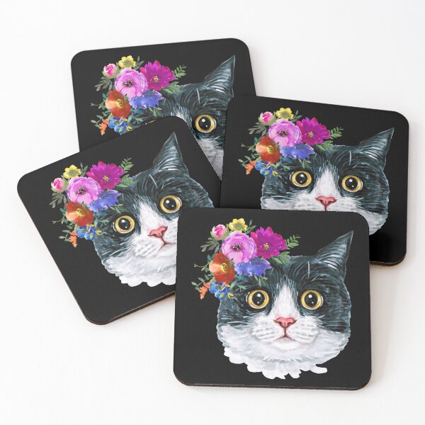 Item preview, Cat With Flowers|Black And White Cat designed and sold by yousseftalat2.