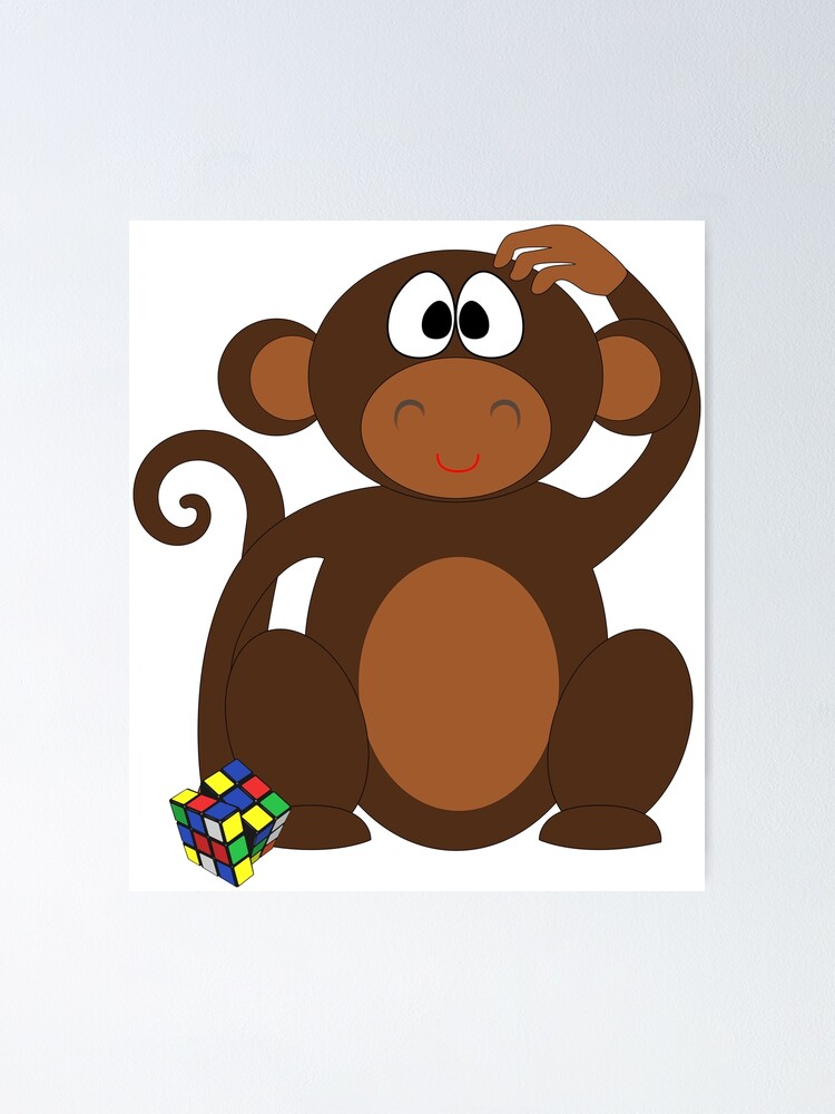 "MONKEY STUMPED BY RUBIKS CUBE" Poster for Sale by DomGDesign Redbubble