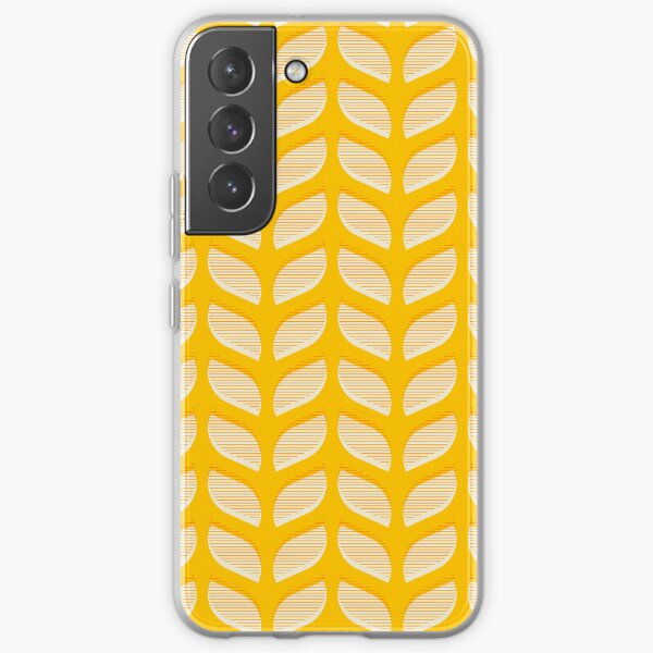 Abstract stripy retro leaves in beige on a vintage yellow background Samsung Galaxy Soft Case