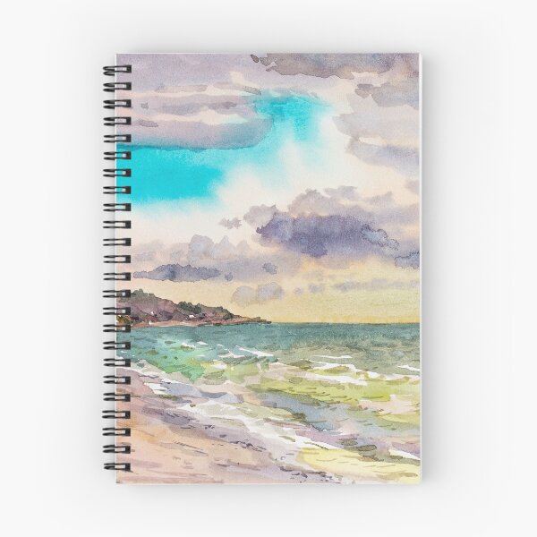Item preview, Watercolor seascape. Seacoast with clouds sky. designed and sold by Sveta Mikhalevich.
