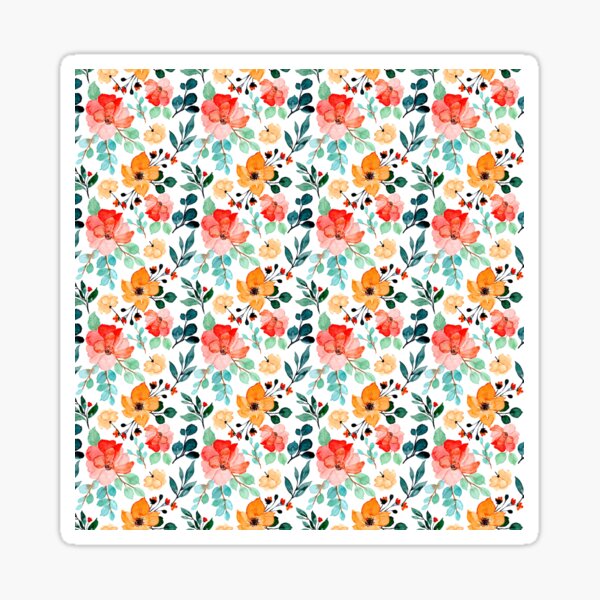 Watercolor pattern art with flowers and leaves Sticker