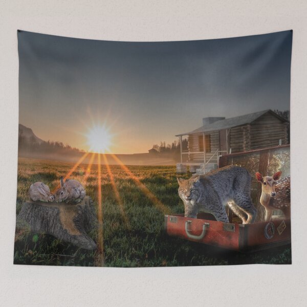 Item preview, Gathering at the forest house at sunrise designed and sold by OskiOnTour.