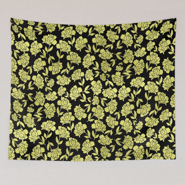 Item preview, Tossed Roses Gold-Filled on Black Half-Drop Repeat 5748 designed and sold by Art in My Loft.