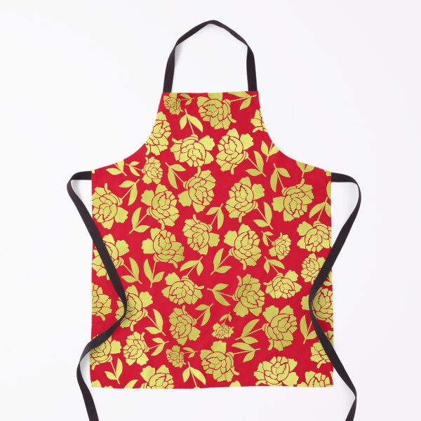 Item preview, Tossed Roses Gold-Filled on Red Half-Drop Repeat 5748 designed and sold by Art in My Loft.