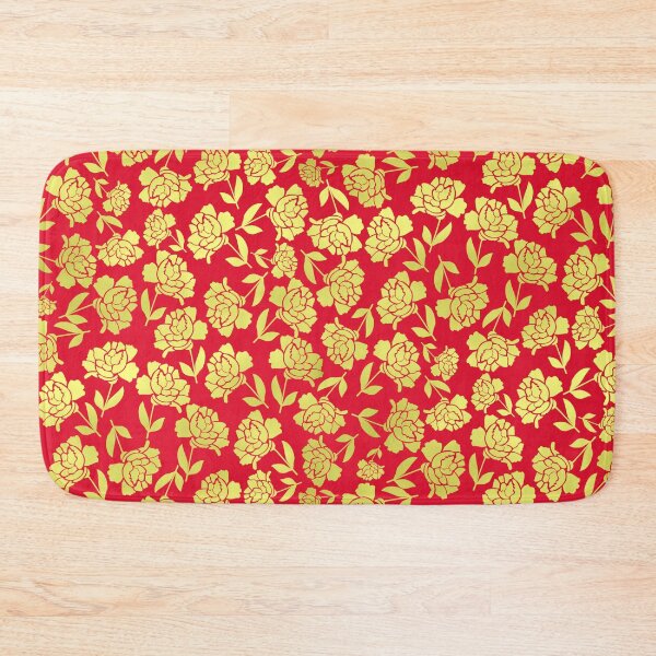 Item preview, Tossed Roses Gold-Filled on Red Half-Drop Repeat 5748 designed and sold by Art in My Loft.