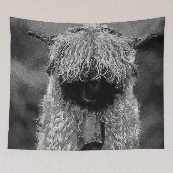 Item preview, Black And White Swiss Valais Blacknose Sheep, Fluffy  Valais Blacknose Sheep Art, Cute Swiss Sheep Farm Animal Portrait, Adorable Swiss Valais Blacknose Sheep  designed and sold by Paintcorner.