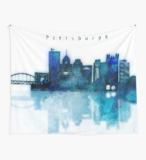 Watercolor cityscape of Pittsburgh city, Skyline in blue Wall Tapestry