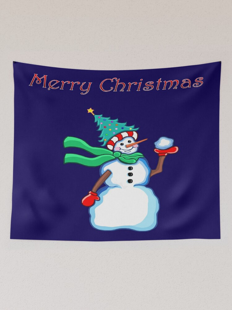 Disover Merry Christmas Snowman  Tapestry