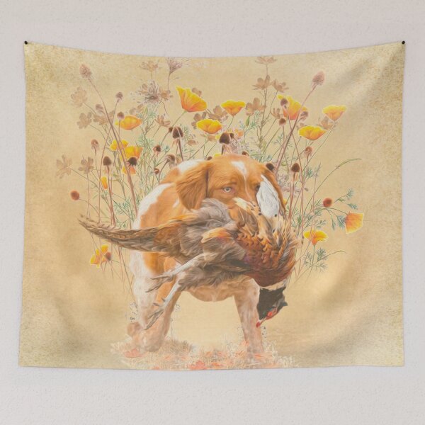 Item preview, Epagneul Breton, Brittany Spaniel hunting pheasant  designed and sold by TammyHunterArt.