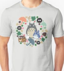 My Neighbor Totoro Wreath - Anime, Catbus, Soot Sprite, Blue Totoro, White Totoro, Mustard, Ochre, Umbrella, Manga, Hayao Miyazaki, Studio Ghibl Unisex T-Shirt
