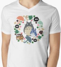 My Neighbor Totoro Wreath - Anime, Catbus, Soot Sprite, Blue Totoro, White Totoro, Mustard, Ochre, Umbrella, Manga, Hayao Miyazaki, Studio Ghibl Men's V-Neck T-Shirt