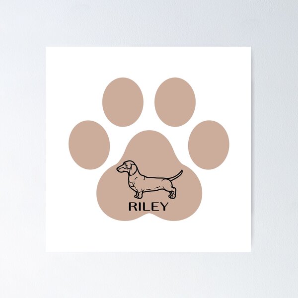 Item preview, Dachshund dog in brown paw and name Riley designed and sold by GloriannaCenter.