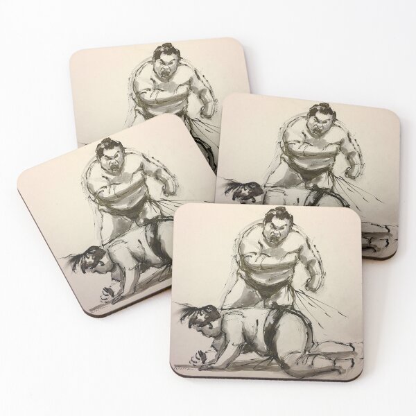 Item preview, Sumo #23 - Sumo wrestlers ink wash painting on vintage paper designed and sold by Rebecca Rees.