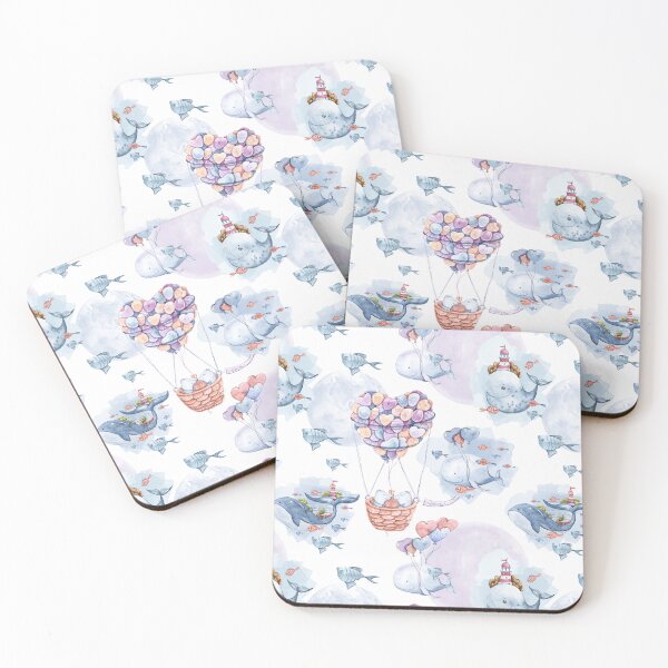 Item preview, Watercolor hand painted cute whale and fish digital painting, repeat pattern designed and sold by tiana-geo.