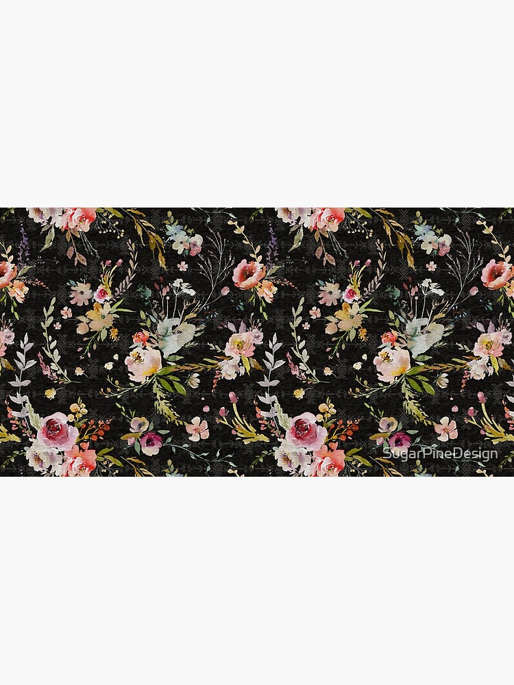 Aperçu 5 sur 5. Tapis de souris avec l'œuvre Boho Meadow Floral - Noir créée et vendue par SugarPineDesign.
