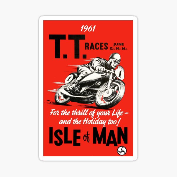 T.T. ISLE of MAN: Impresión de carreras de motos vintage Pegatina