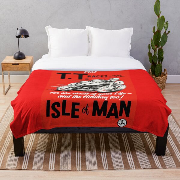 T.T. ISLE of MAN: Vintage Motorcycle Racing Print Throw Blanket